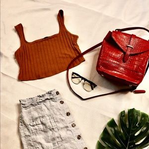 SHEIN Brown Rib-Knit Crop Tank Top